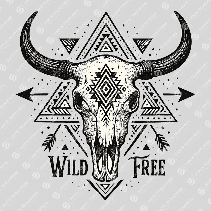 Wild Free Bull Skull Ready-to-Press DTF Transfer | SAT08051
