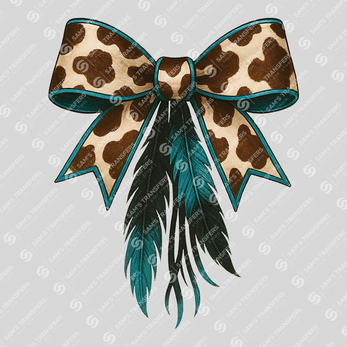 Apparel featuring a Cowhide Bow Feathers-themed DTF transfer.