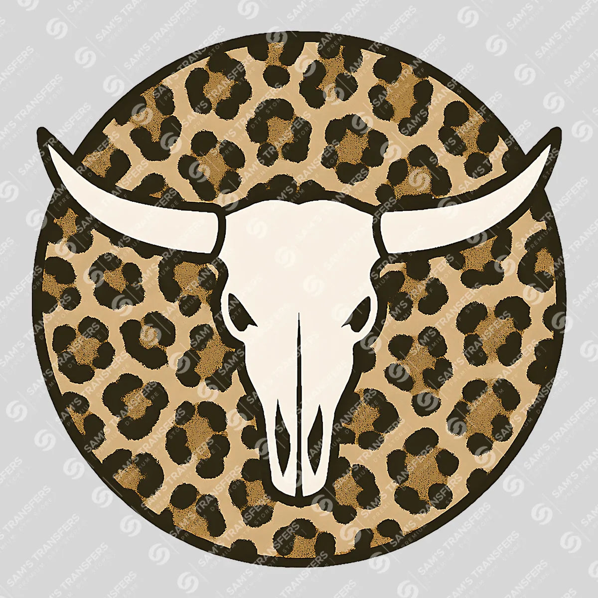 Apparel featuring a Longhorn Skull Leopard-themed DTF transfer.