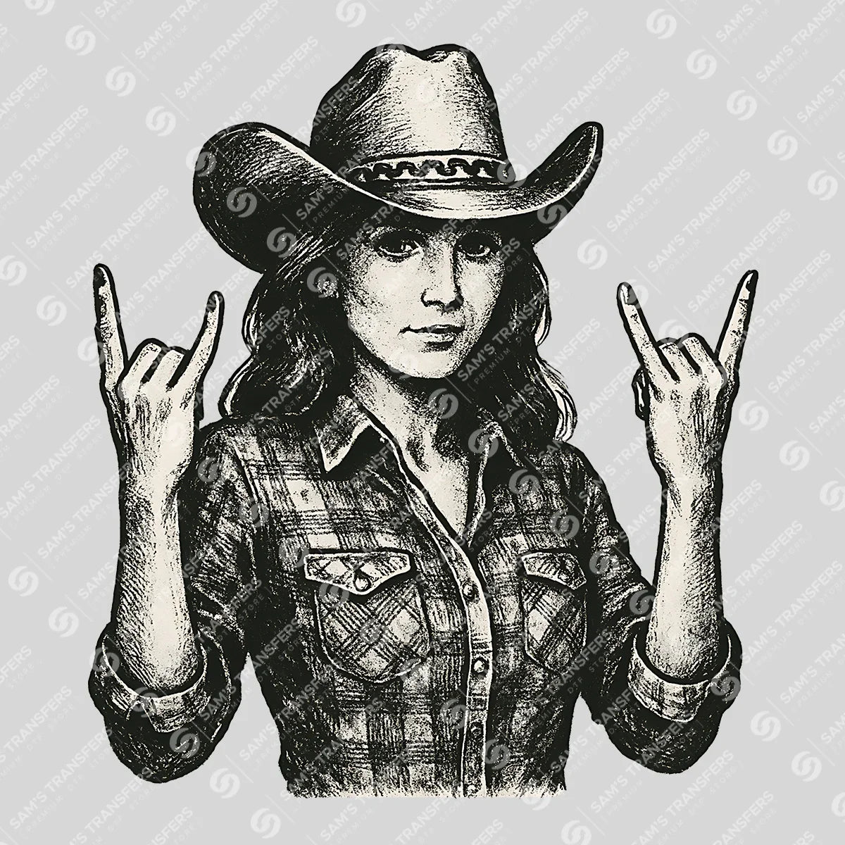 Apparel featuring a Cowgirl Rock On-themed DTF transfer.