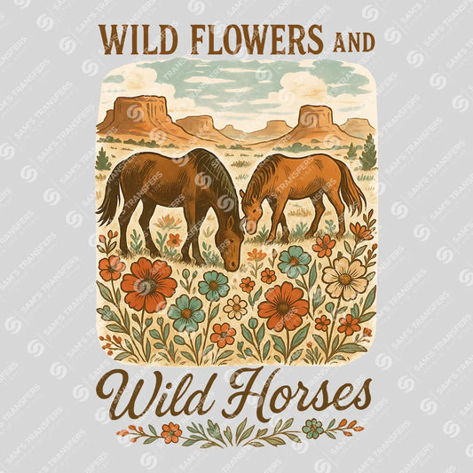 Apparel featuring a Wildflowers and Wild Horses-themed DTF transfer.