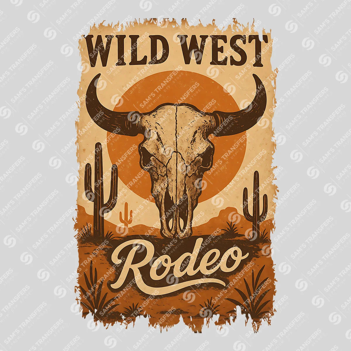 Apparel featuring a Wild West Rodeo-themed DTF transfer.