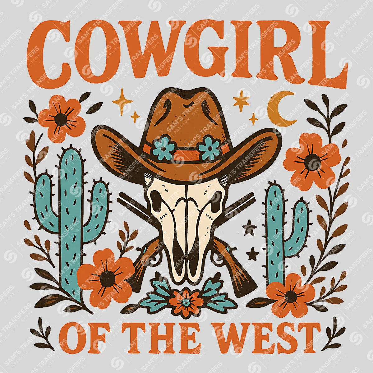 Apparel featuring a Cowgirl of the West-themed DTF transfer.