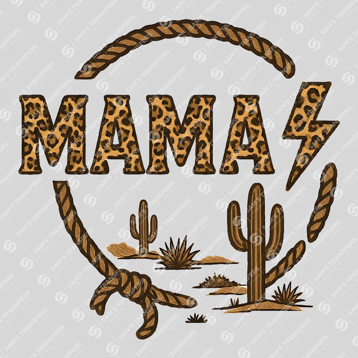 Apparel featuring a Mama Leopard Desert-themed DTF transfer.