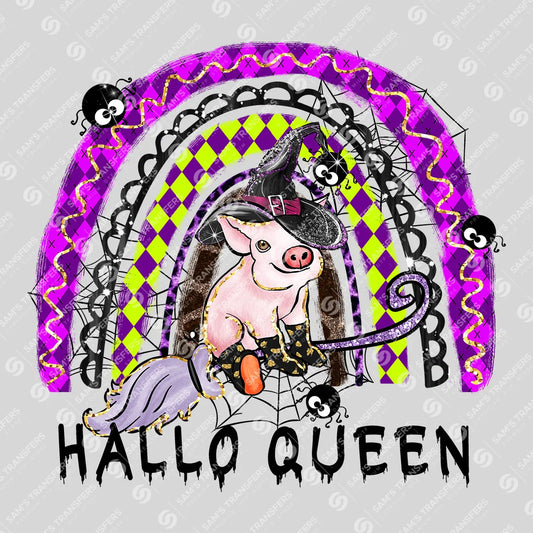 Apparel featuring a Hallo Queen Pig-themed DTF transfer.