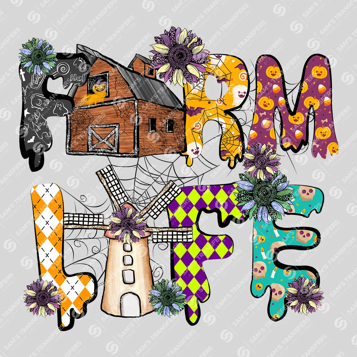 Apparel featuring a Farm Life Spooky Windmill-themed DTF transfer.