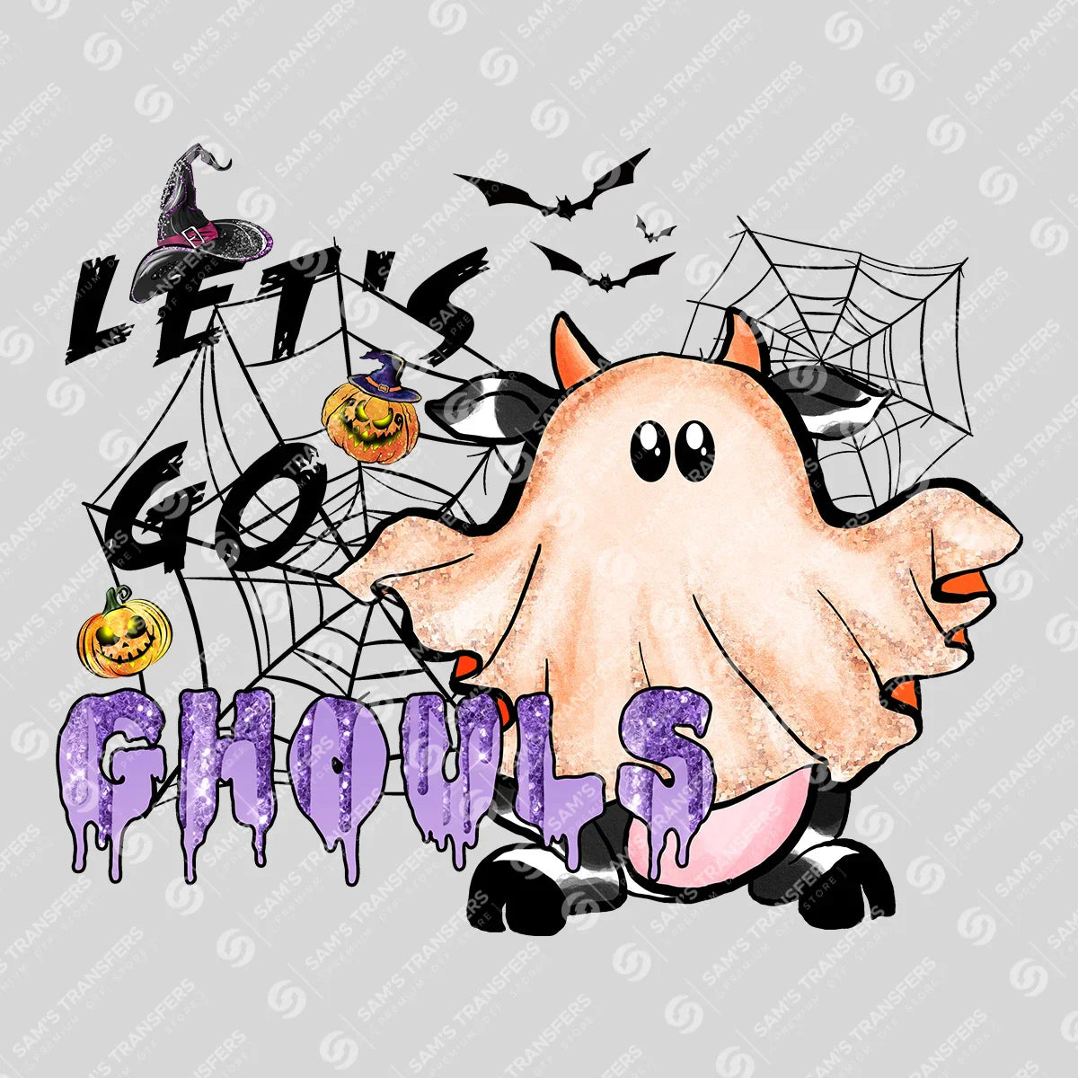 Apparel featuring a Let's Go Ghouls-themed DTF transfer.