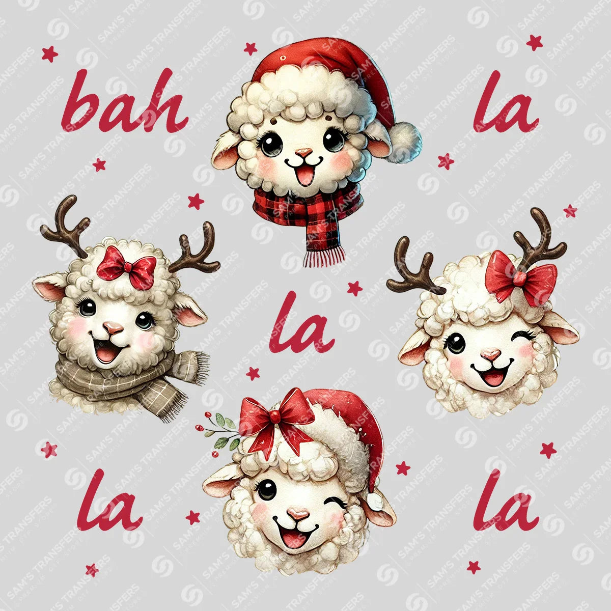 Apparel featuring a Bah La La La Christmas Sheep-themed DTF transfer.