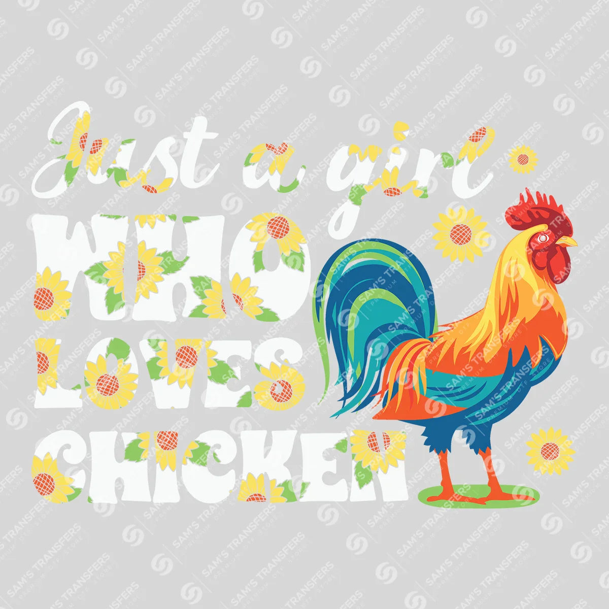 Apparel featuring a Just a Girl Who Loves Chicken-themed DTF transfer.