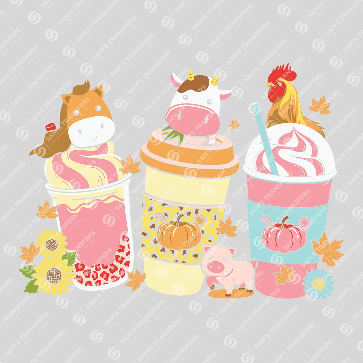 Apparel featuring a Farm Animal Fall Lattes-themed DTF transfer.