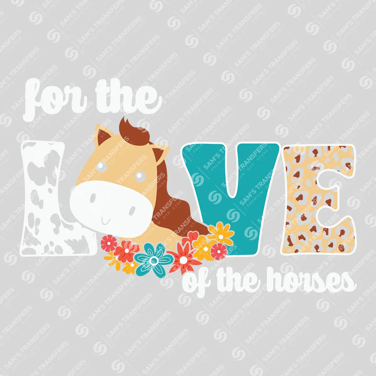 Apparel featuring a For the Love of the Horses-themed DTF transfer.