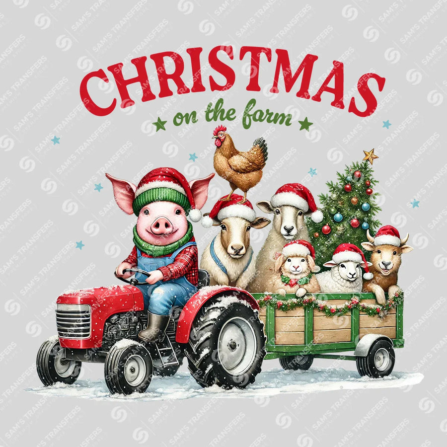Christmas on the Farm Tractor Ready-to-Press DTF Transfer | SAT08130