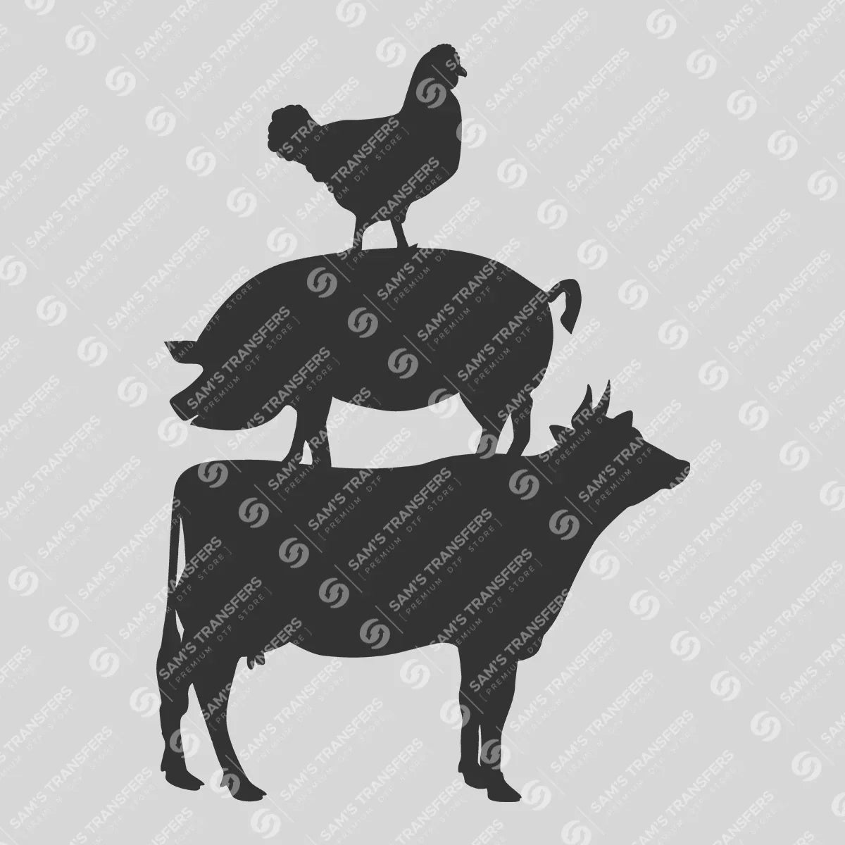 Apparel featuring a Farm Animal Stack Silhouette-themed DTF transfer.