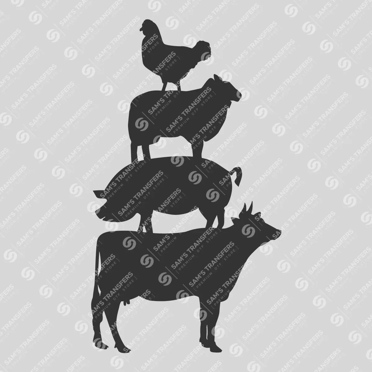 Apparel featuring a Stacked Farm Animals Silhouette-themed DTF transfer.