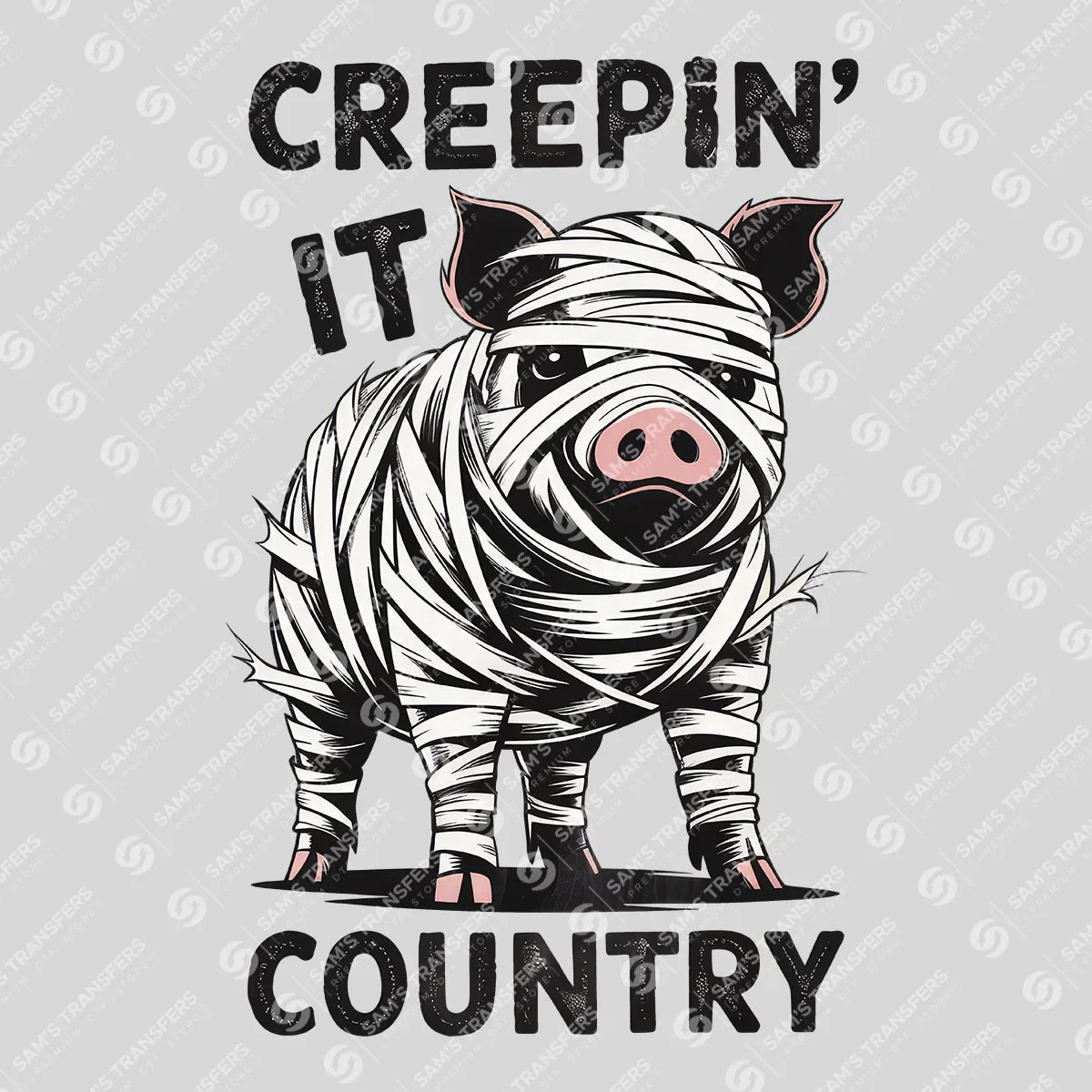Apparel featuring a Creepin It Country Mummy Pig-themed DTF transfer.