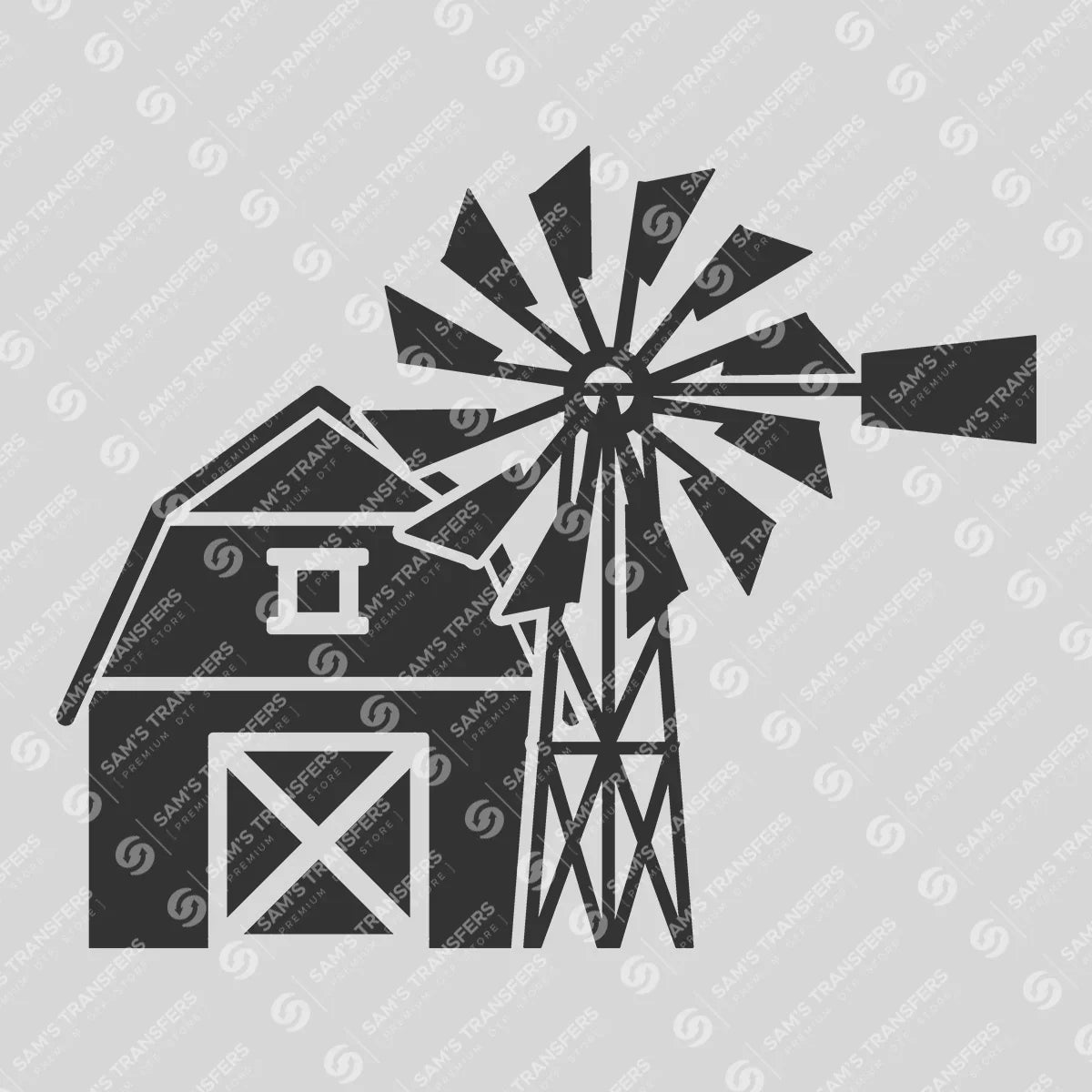 Apparel featuring a Barn and Windmill Silhouette-themed DTF transfer.