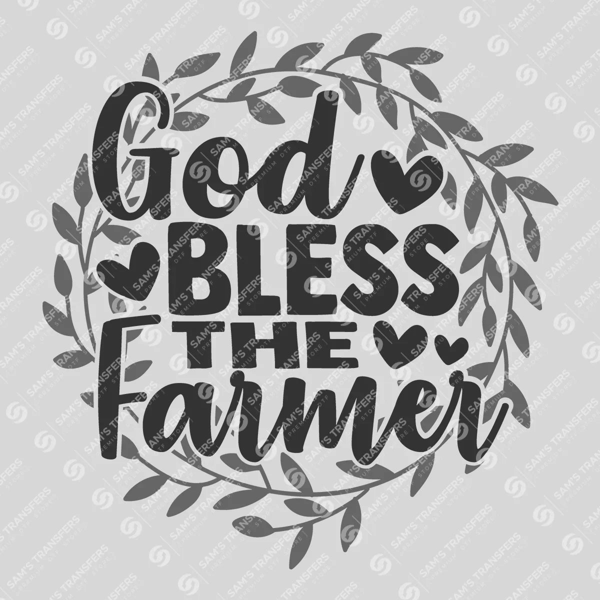 Apparel featuring a God Bless the Farmer-themed DTF transfer.