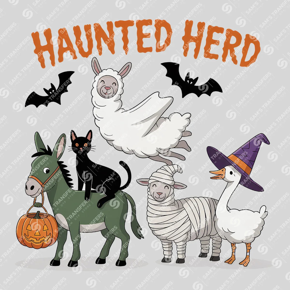 Apparel featuring a Haunted Herd-themed DTF transfer.