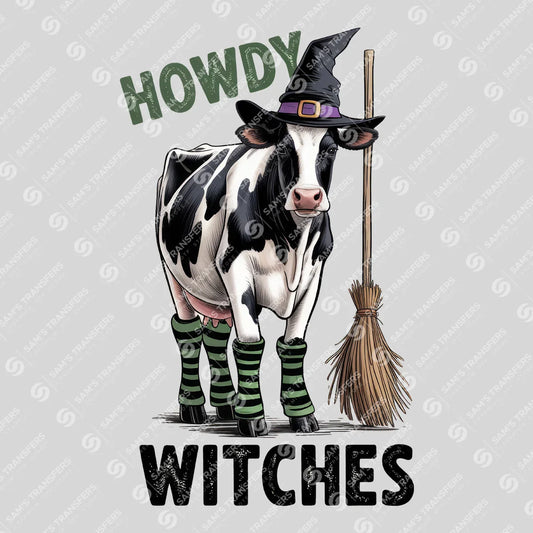 Apparel featuring a Howdy Witches-themed DTF transfer.