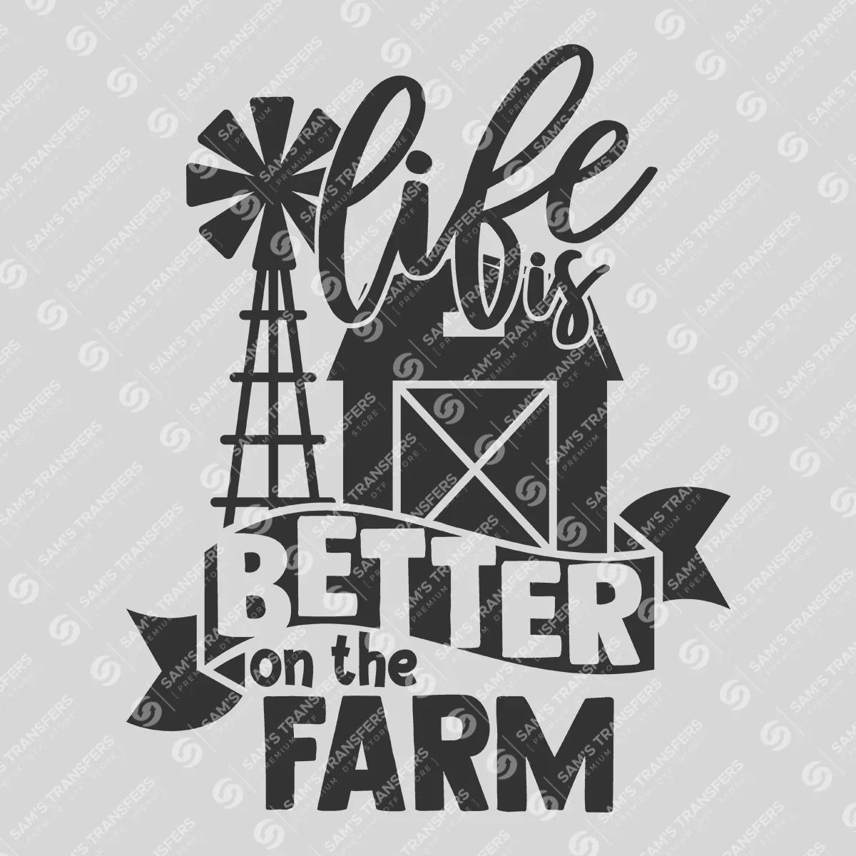 Apparel featuring a Life Is Better on the Farm Windmill-themed DTF transfer.