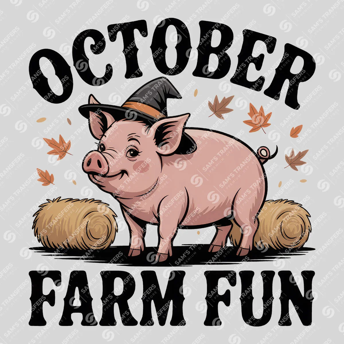 Apparel featuring a October Farm Fun-themed DTF transfer.