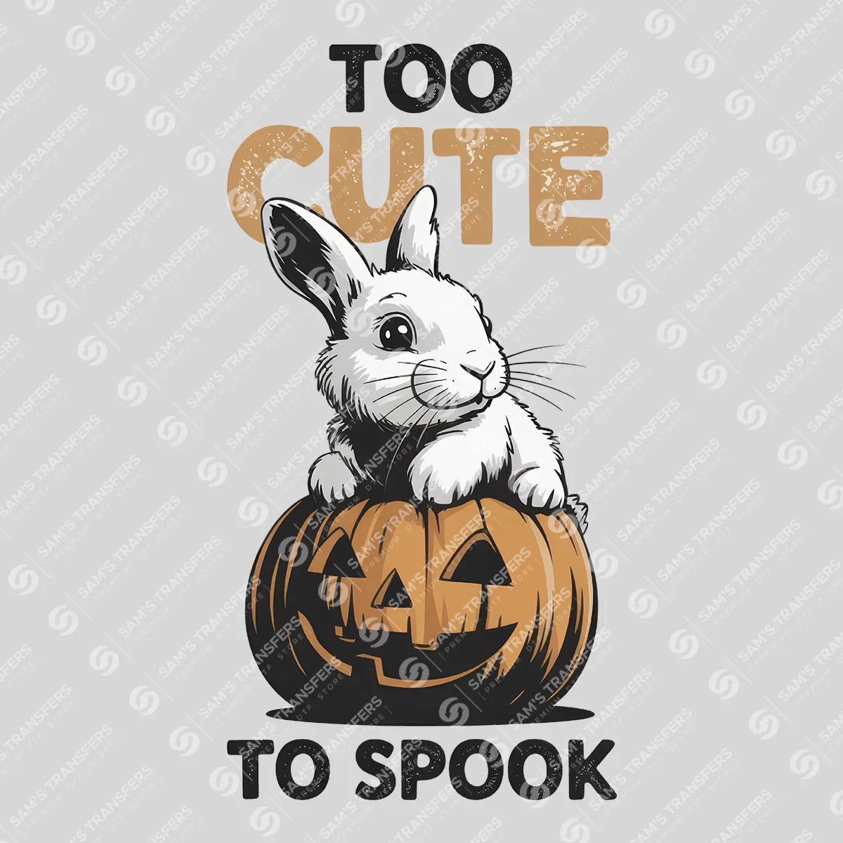 Apparel featuring a Too Cute to Spook-themed DTF transfer.