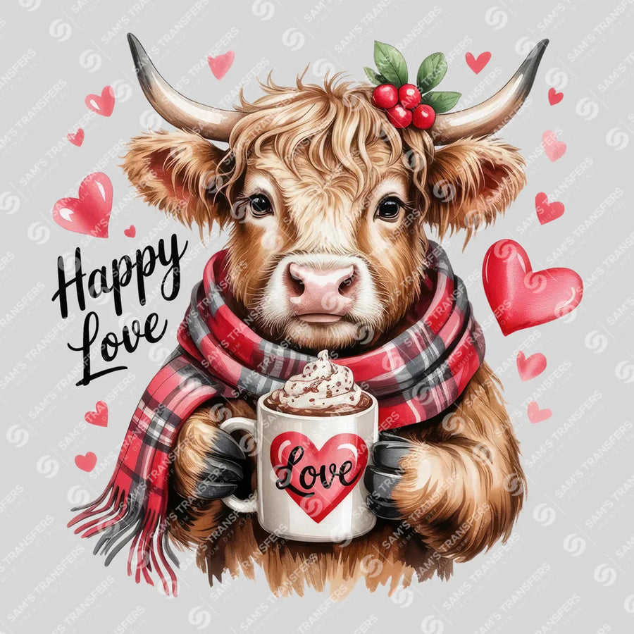 Happy Love Highland Cow Ready-to-Press DTF Transfer | SAT08187