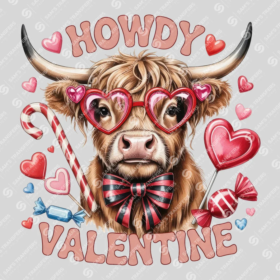 Howdy Valentine Highland Cow Ready-to-Press DTF Transfer | SAT08196