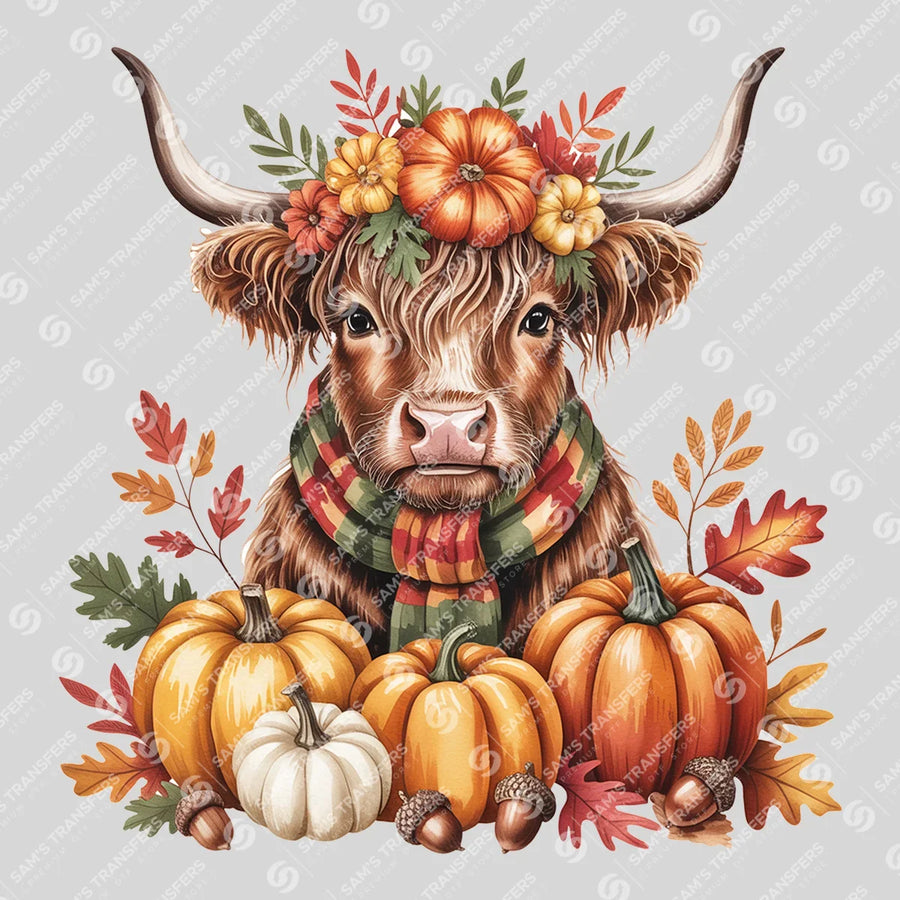 Autumn Pumpkin Highland Cow Ready-to-Press DTF Transfer | SAT08200