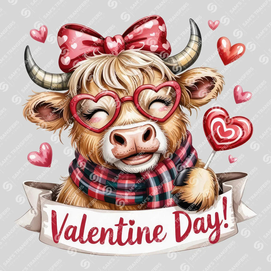 Valentine Day Highland Cow Ready-to-Press DTF Transfer | SAT08201