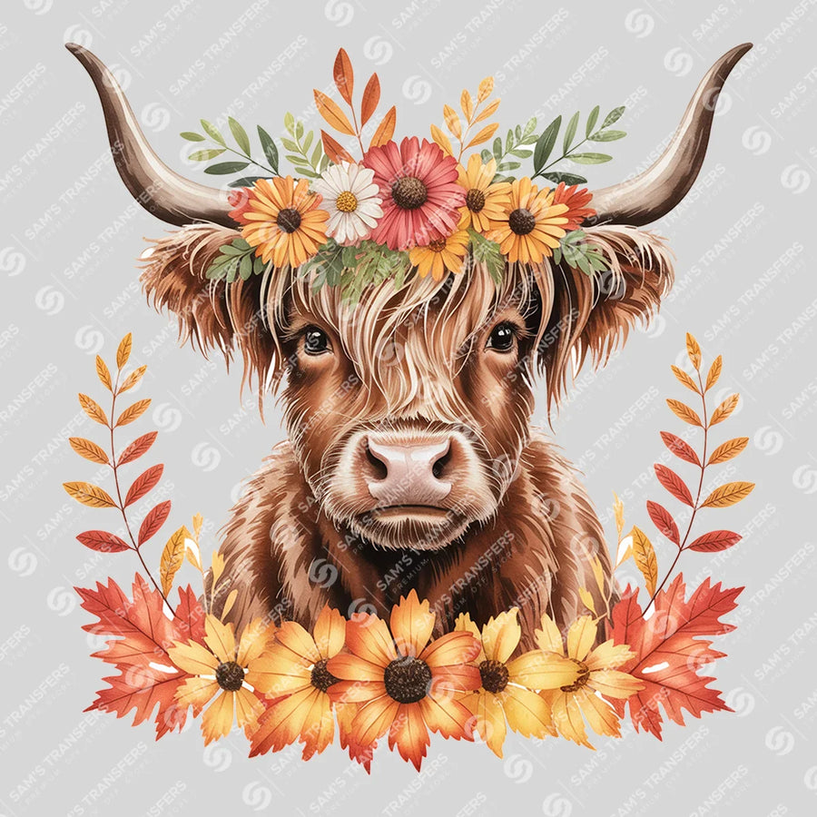 Autumn Floral Baby Cow Ready-to-Press DTF Transfer | SAT08214