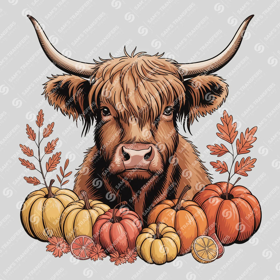 Fall Pumpkin Cow Portrait Ready-to-Press DTF Transfer | SAT08225