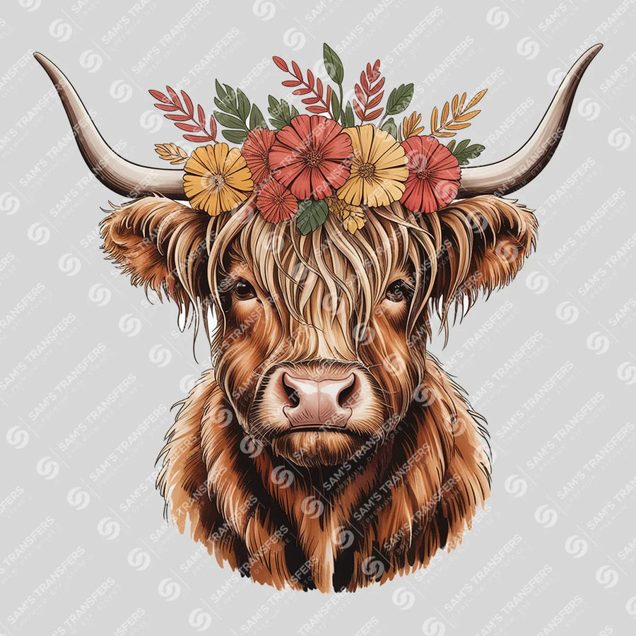 Autumn Floral Cow Ready-to-Press DTF Transfer | SAT08227