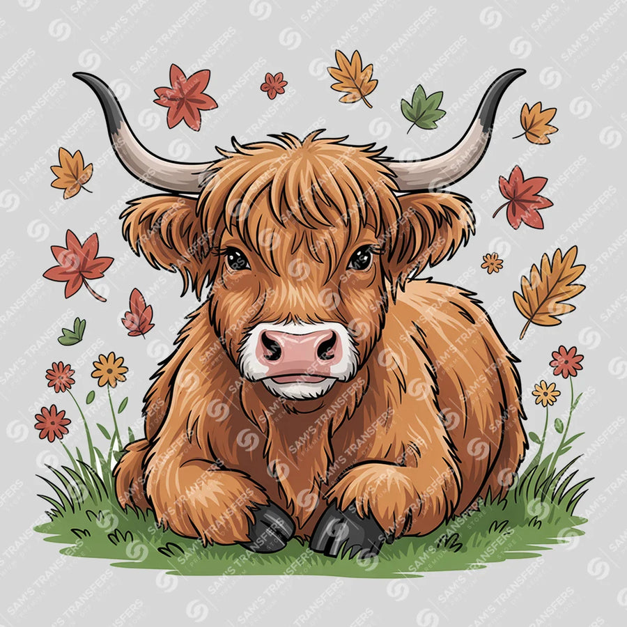 Cozy Fall Highland Cow Ready-to-Press DTF Transfer | SAT08231