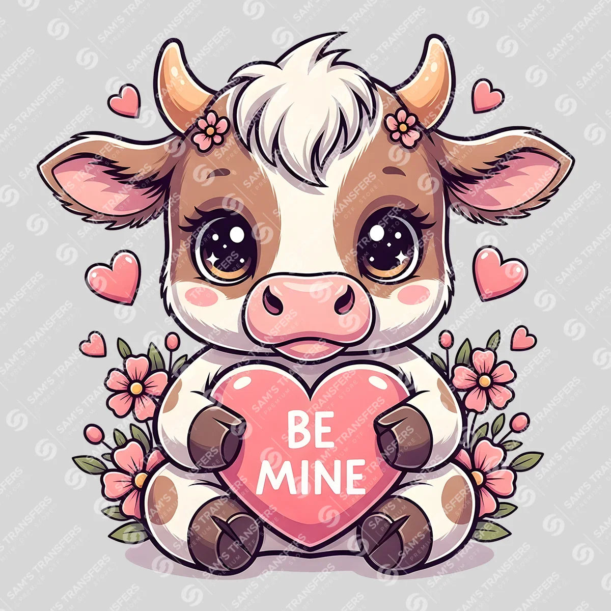 Apparel featuring a Be Mine Baby Cow-themed DTF transfer.