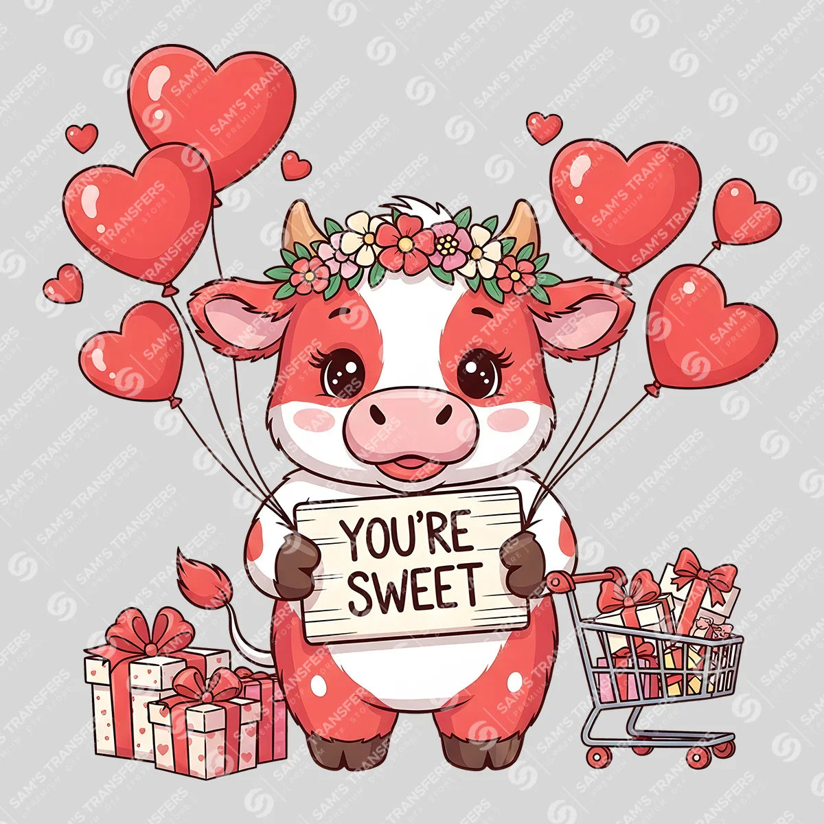 Apparel featuring a You're Sweet Cow-themed DTF transfer.