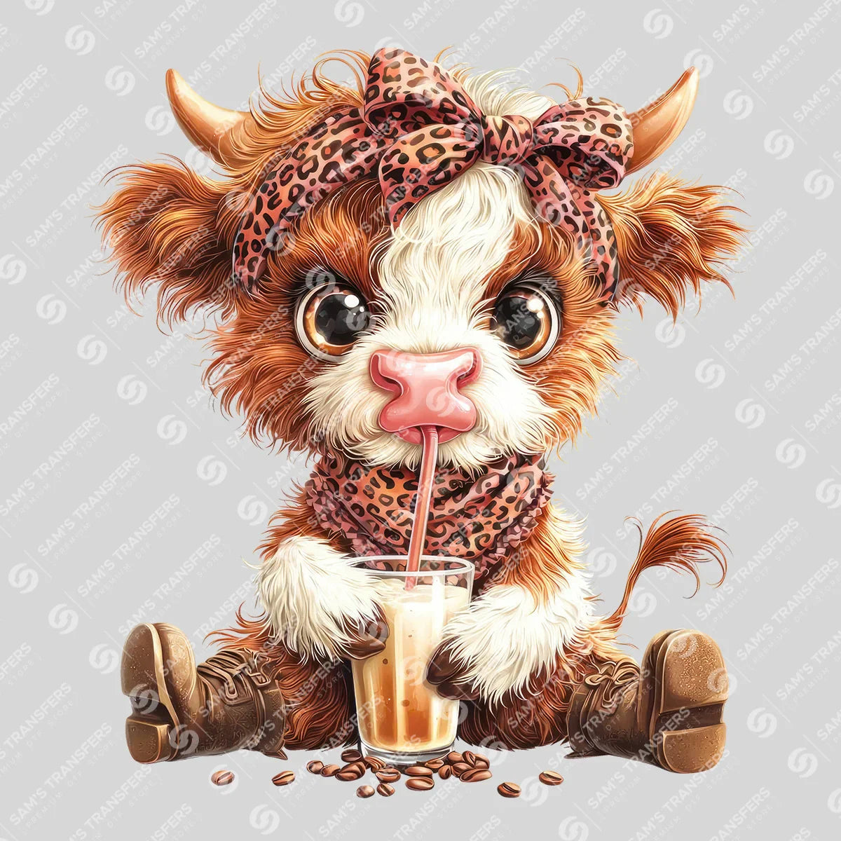 Apparel featuring a Leopard Bow Coffee Cow-themed DTF transfer.