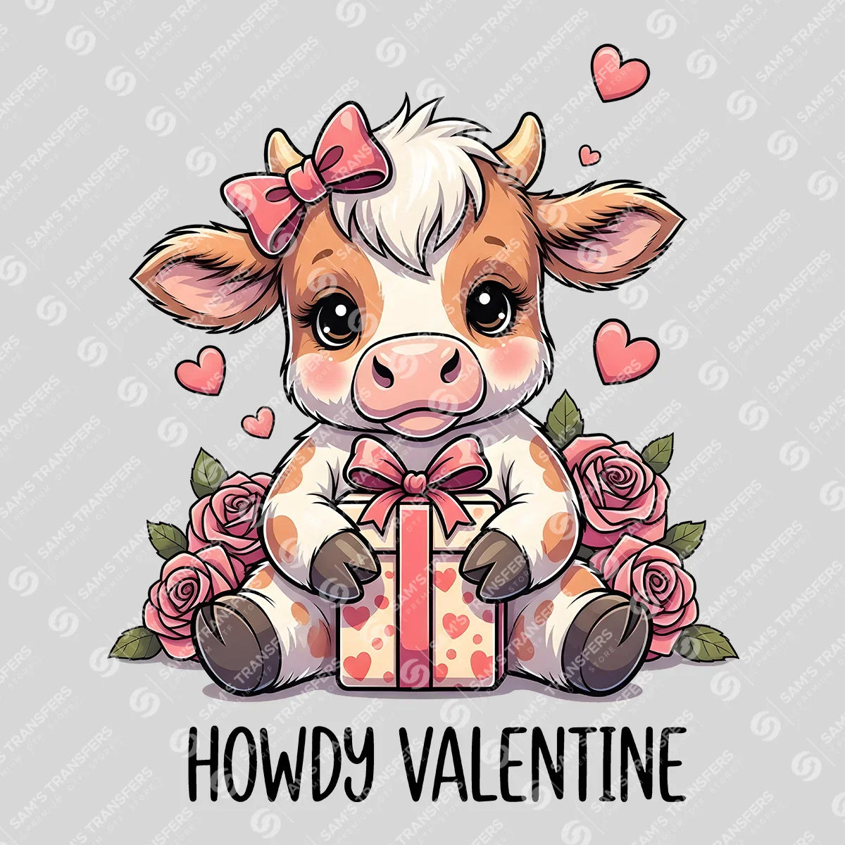Apparel featuring a Valentine Gift Baby Cow-themed DTF transfer.
