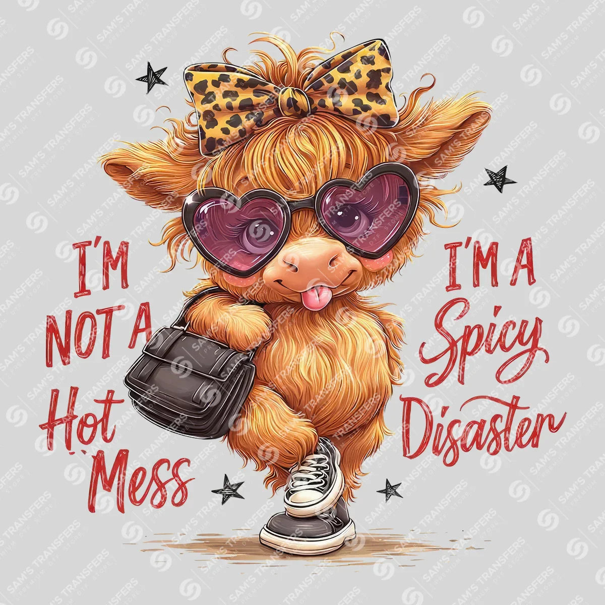 Apparel featuring a I'm a Spicy Disaster-themed DTF transfer.