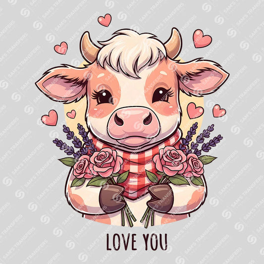 Apparel featuring a Love You Baby Cow-themed DTF transfer.