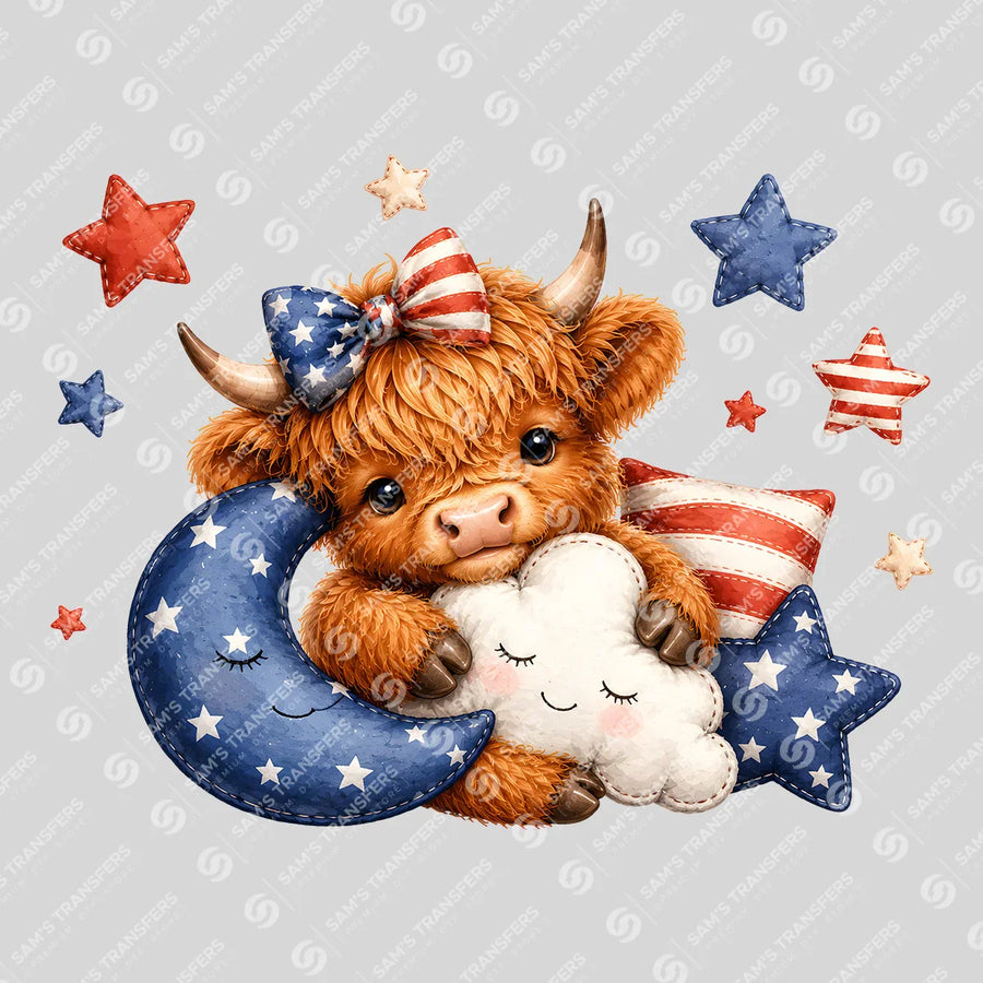 Patriotic Highland Cow Ready-to-Press DTF Transfer | SAT08264