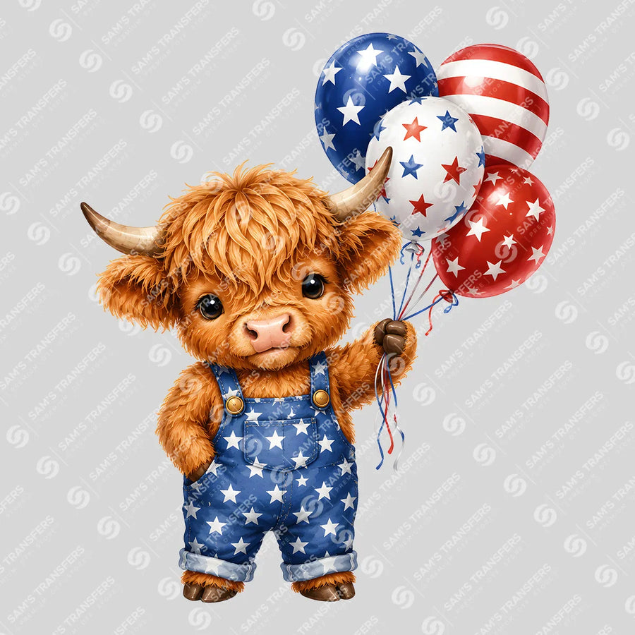 Patriotic Star Overalls Cow Ready-to-Press DTF Transfer | SAT08279
