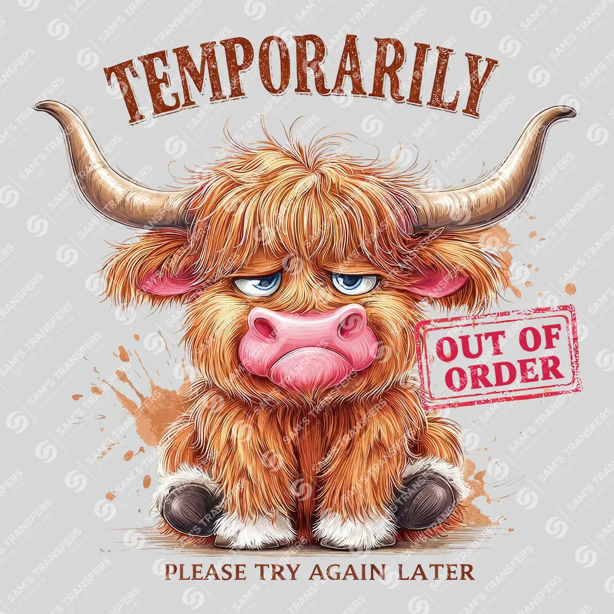 Apparel featuring a Temporarily Out of Order-themed DTF transfer.