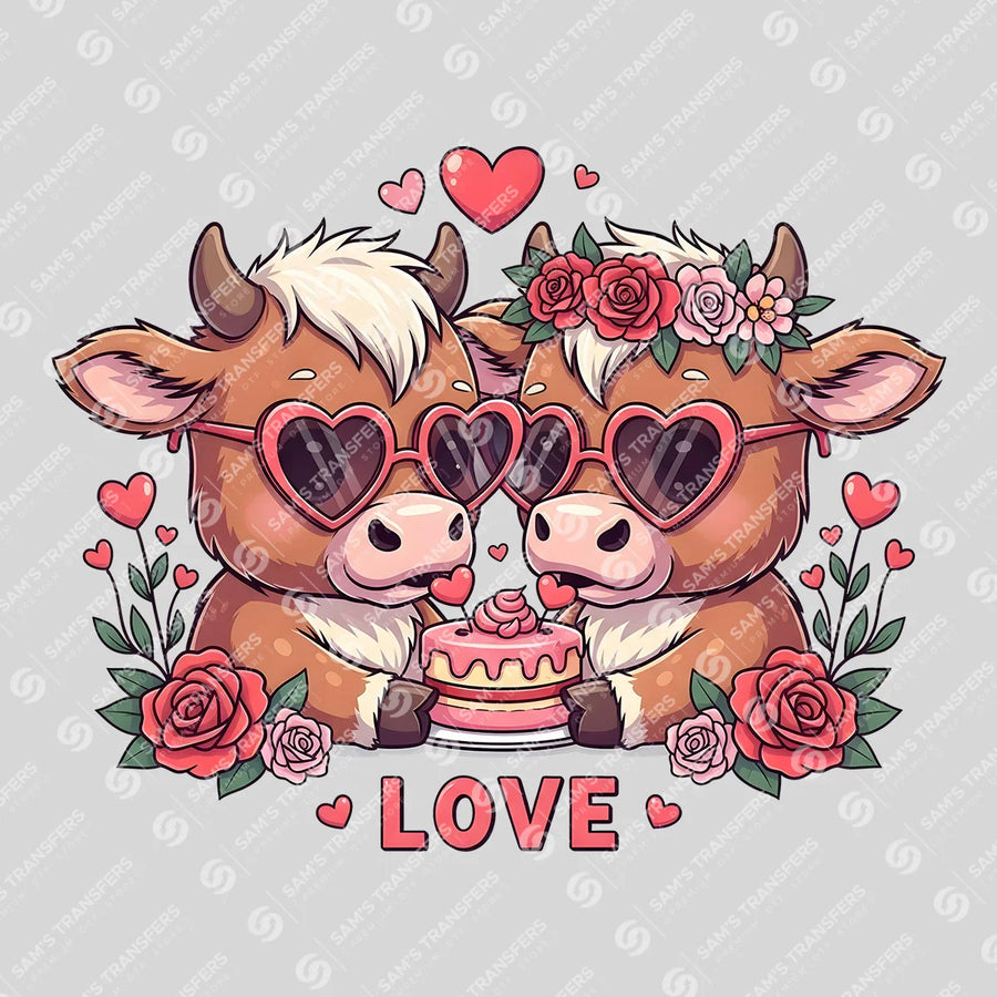 Highland Cow Love Couple Ready-to-Press DTF Transfer | SAT08293