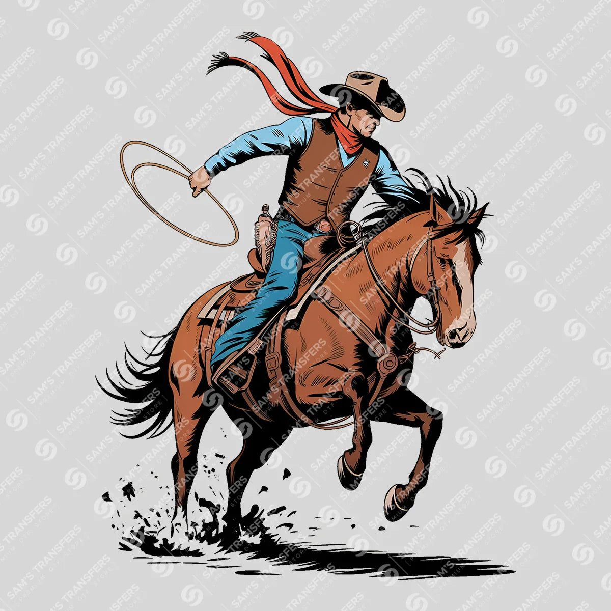 Apparel featuring a Rodeo Cowboy-themed DTF transfer.