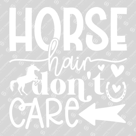 Apparel featuring a Horse Hair Don't Care-themed DTF transfer.