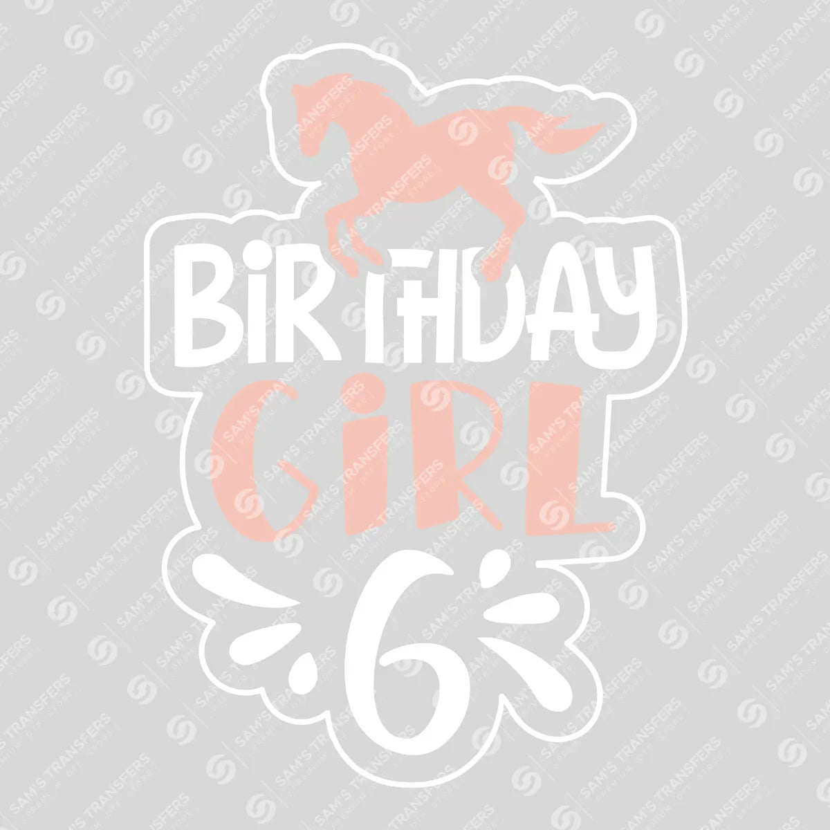 Apparel featuring a Horse Birthday Girl 6-themed DTF transfer.