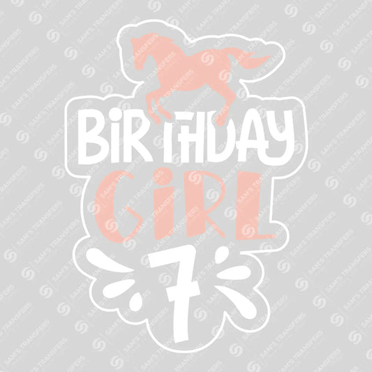 Apparel featuring a Horse Birthday Girl 7-themed DTF transfer.