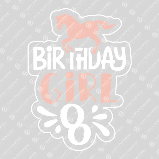 Apparel featuring a Horse Birthday Girl 8-themed DTF transfer.