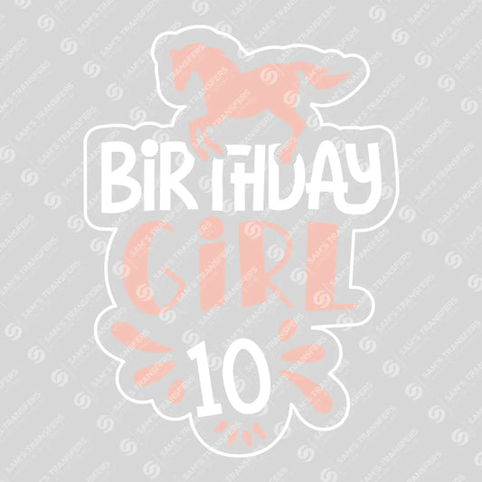 Apparel featuring a Horse Birthday Girl 10-themed DTF transfer.